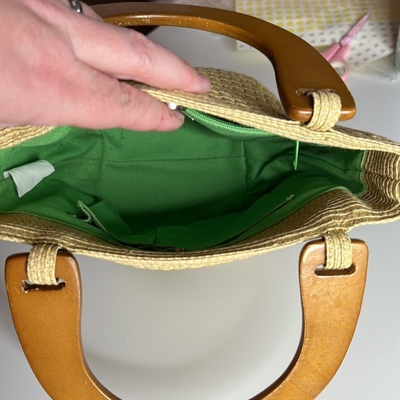 Talbots Woven Bucket Purse w/ Wooden Handles - Picture 8 of 12